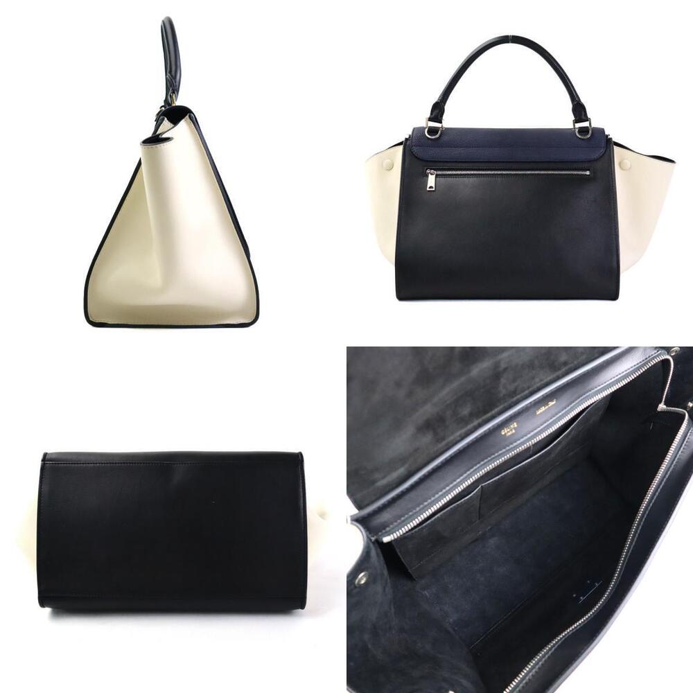 Celine Trapeze Leather Shoulder Bag Navy Blue Black Ivory White - Picture 2 of 4